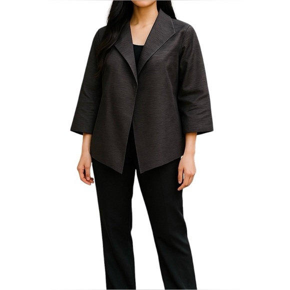 Eileen Fisher Ottoman Blazer Black Textured Cotton Blend Jacket Women Size M - Picture 1 of 8